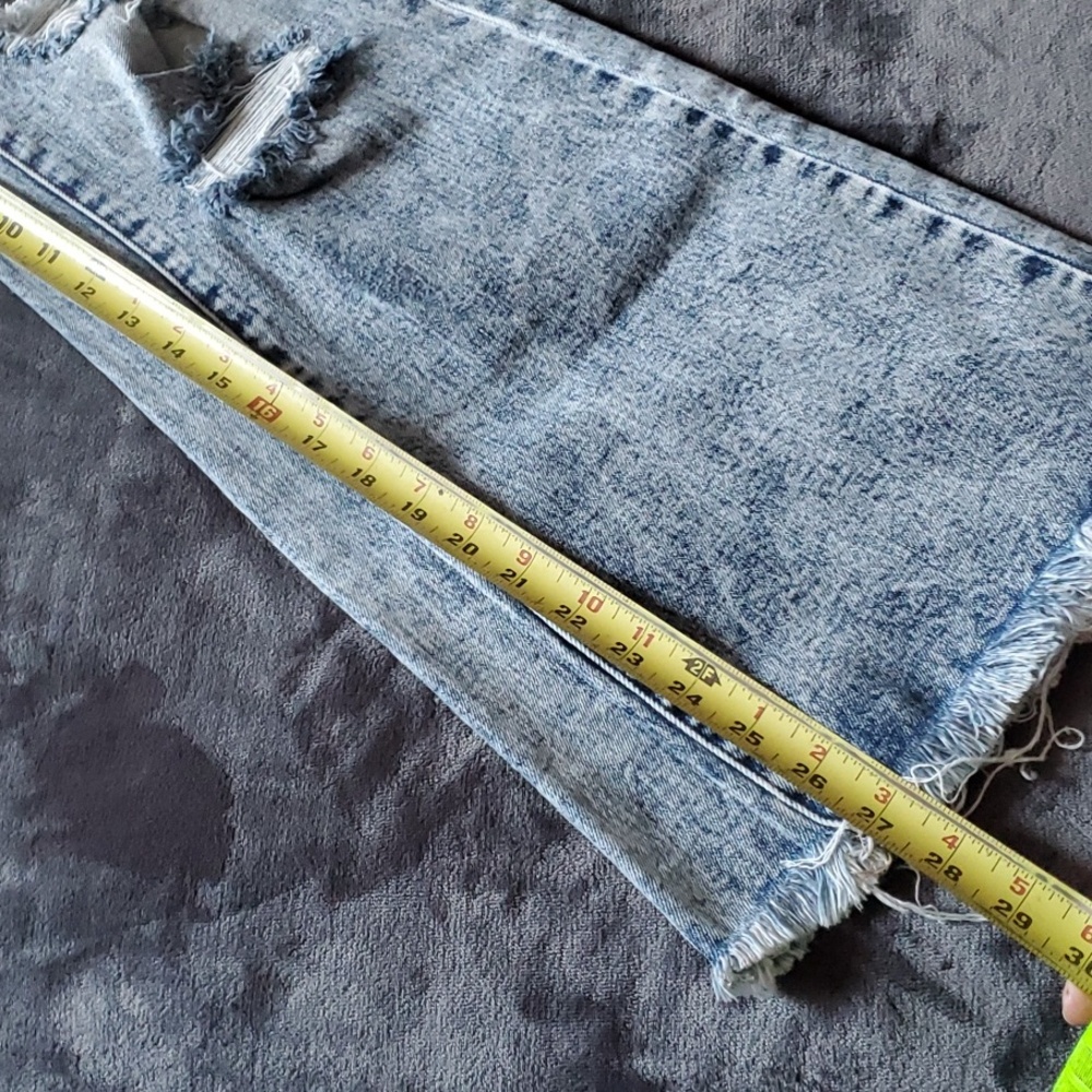 Light Blue Women's Distressed Flare Jeans with Raw Hem - Picture 4 of 6